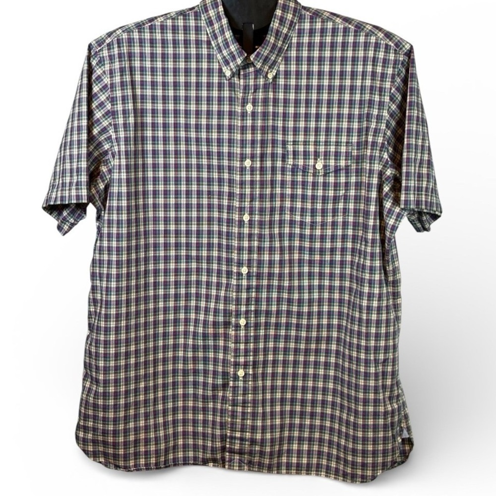 Ralph Lauren Mens XL Custom Fit Plaid Short Sleeve Button Down Shirt Cotton Navy